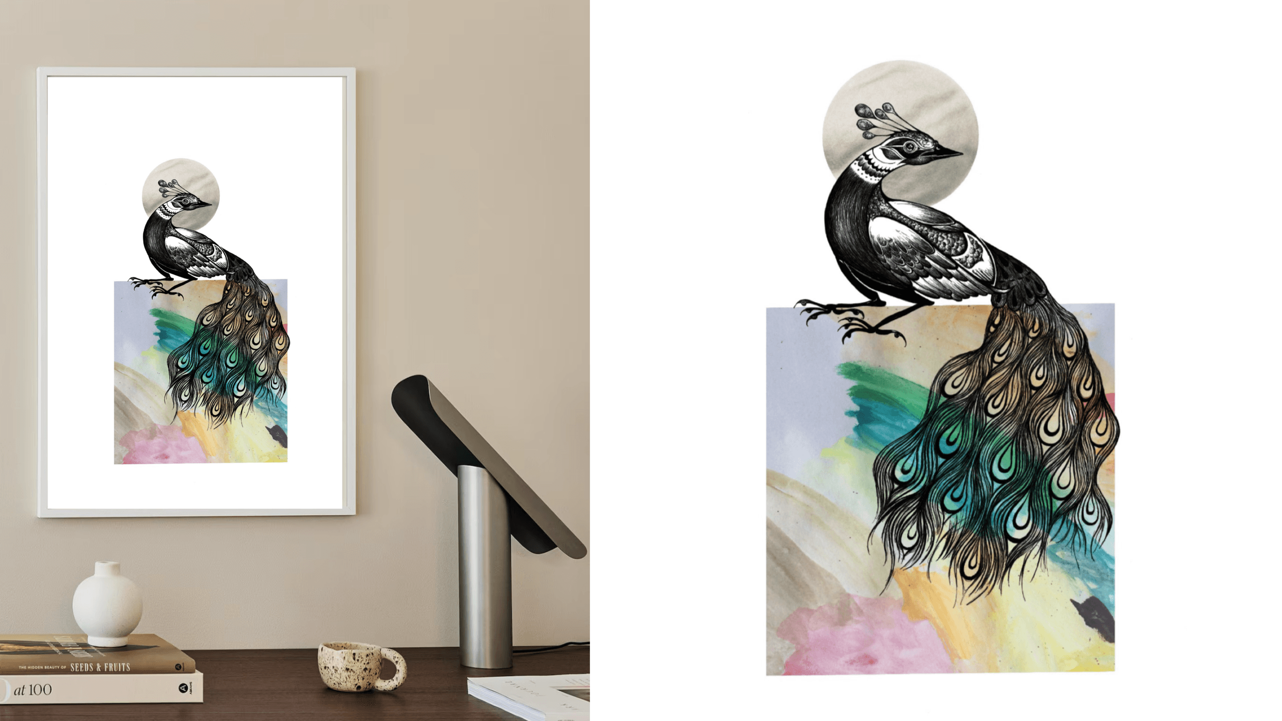 Hand-painted artwork featuring detailed brushstrokes and vibrant colors.