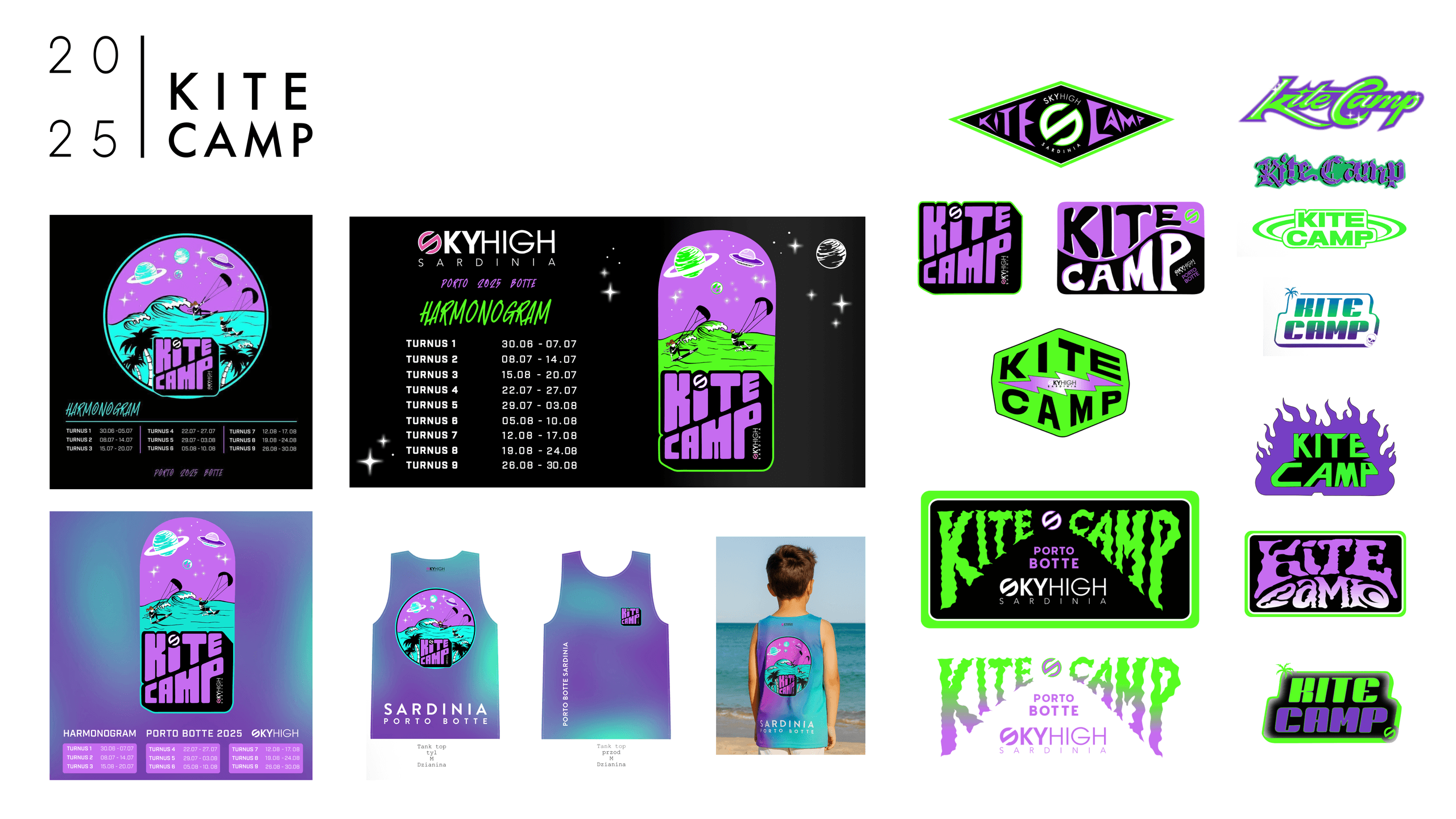 Kite camp clothing and stickers design concepts