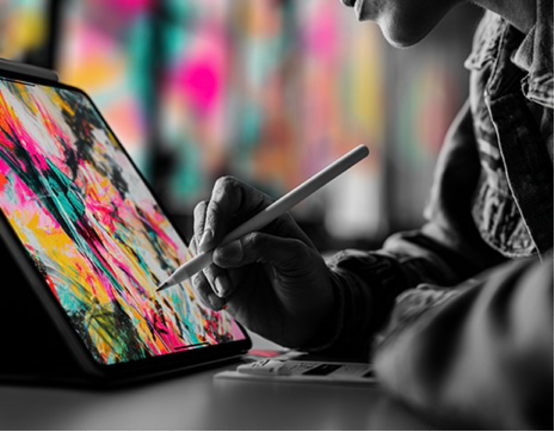 Person preparing graphic project on tablet